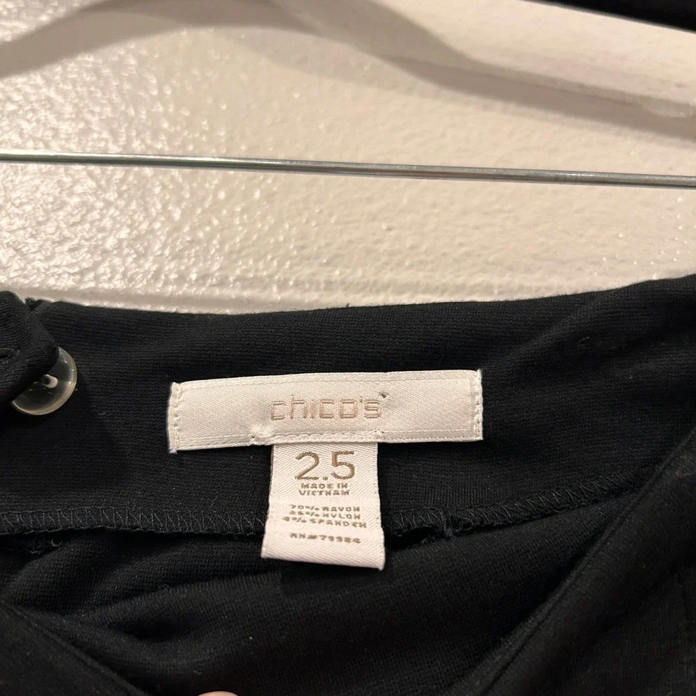 Chicos Black Pencil Skirt Size 2.5 XL Career Business Solid Stretch Back Vent